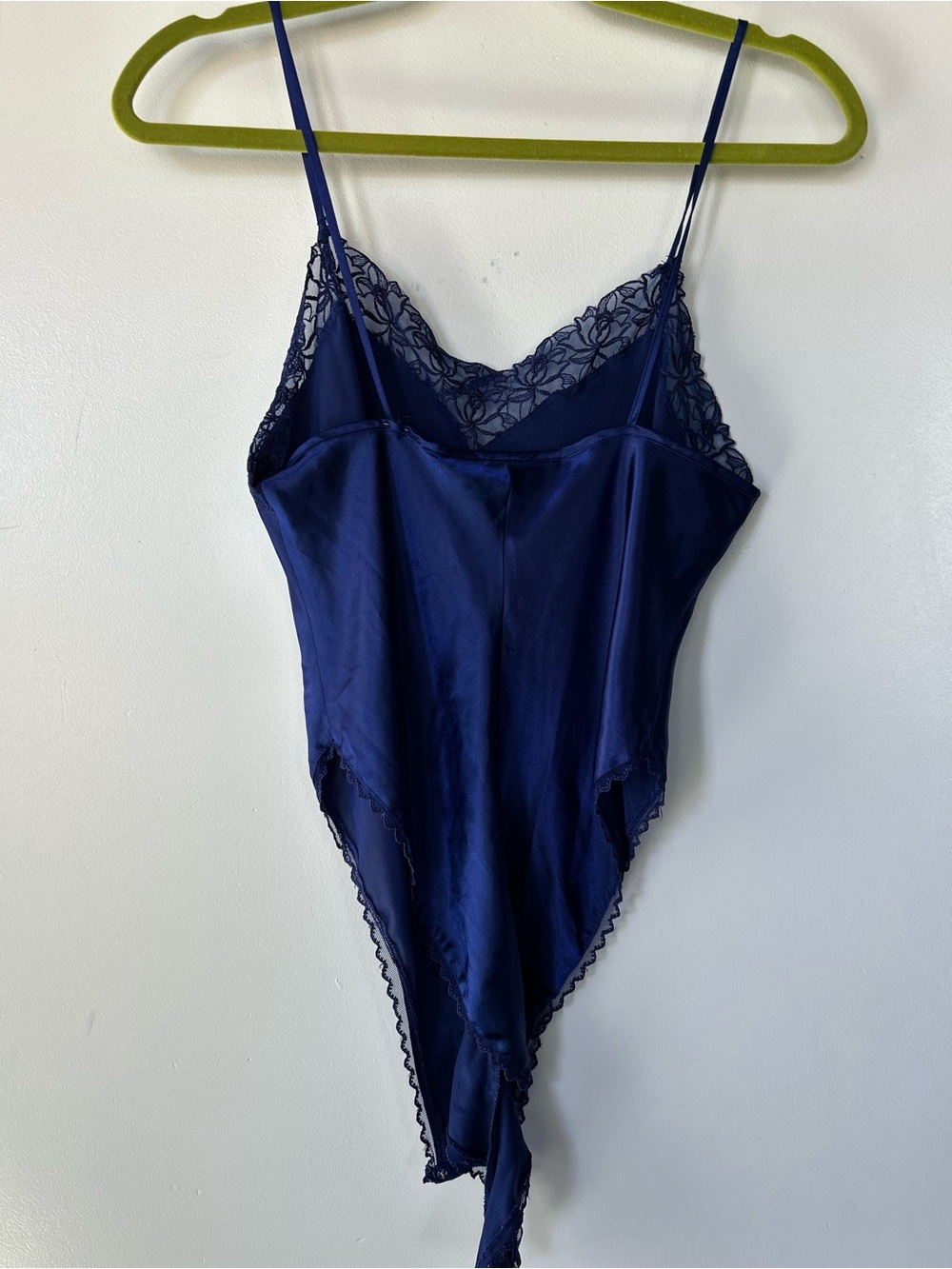 Vintage 80 90s Victorias Secret Gold Label Royal Blue Satin Lace Teddy Romper
